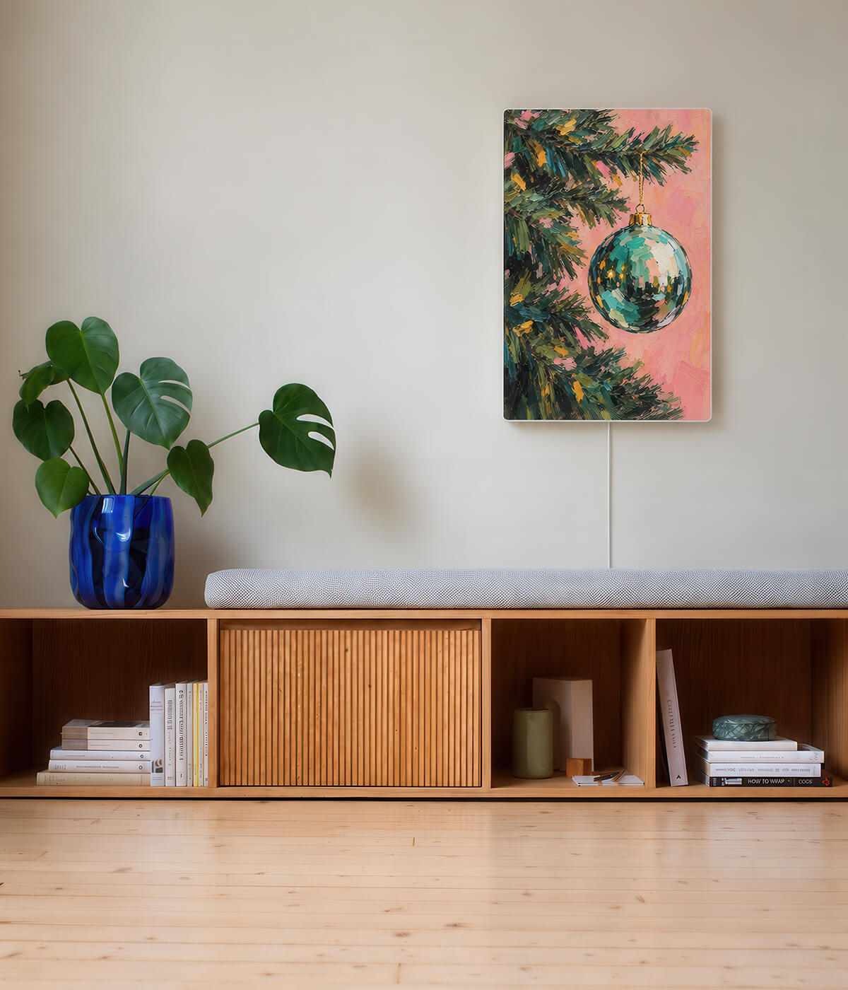 Opaline cover for Ikea Synfonisk frame speaker displayed in a contemporary beige interior