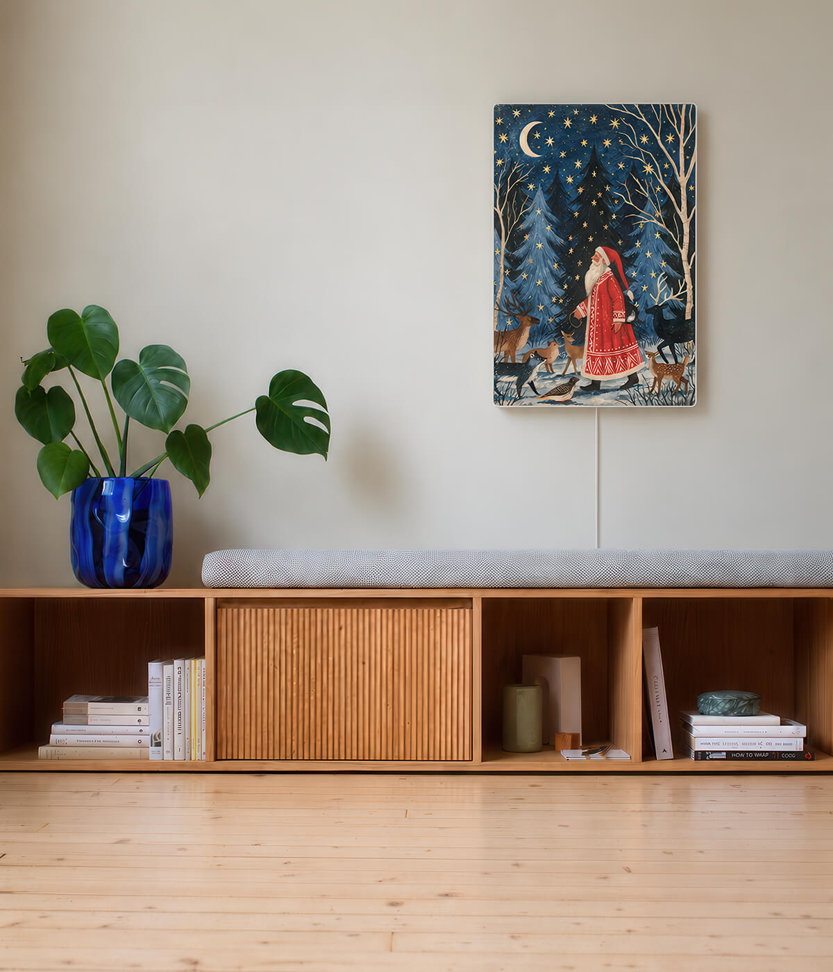 Eldora cover for Ikea Synfonisk frame speaker displayed in a contemporary beige interior 