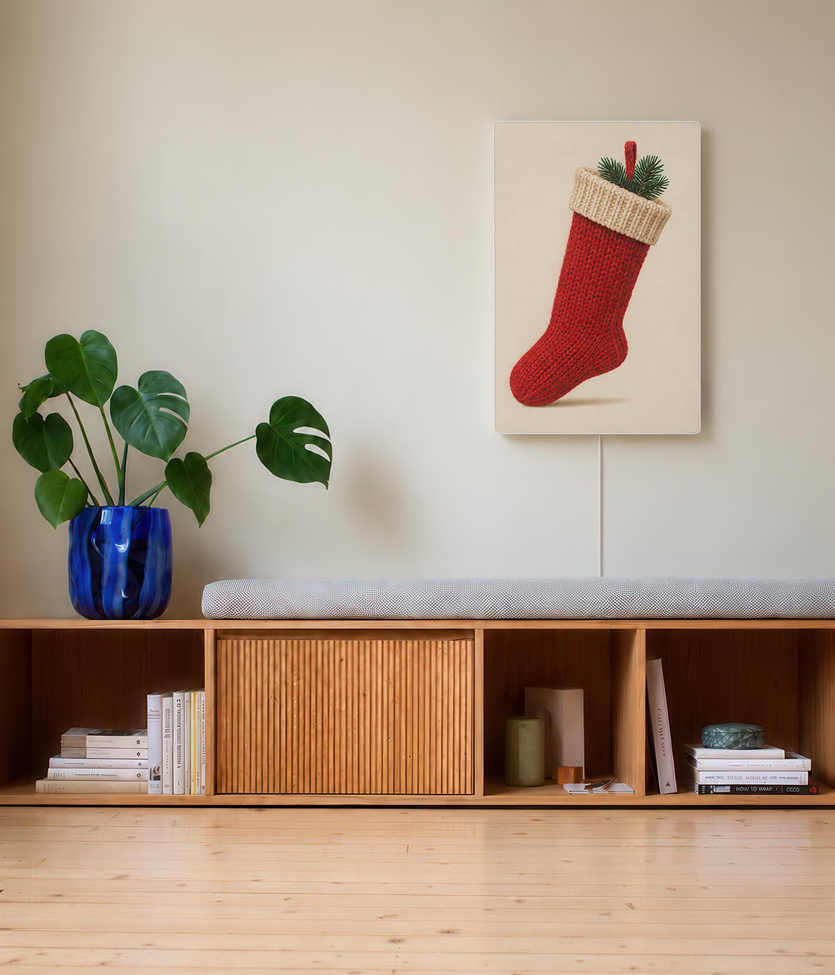 Snug cover for Ikea Synfonisk frame speaker displayed in a contemporary beige interior 