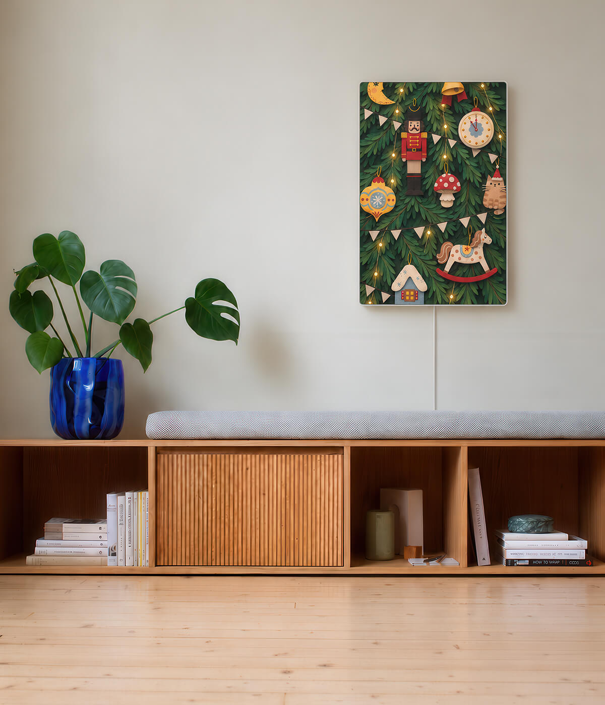 Whimsy cover for Ikea Synfonisk frame speaker displayed in a contemporary beige interior 
